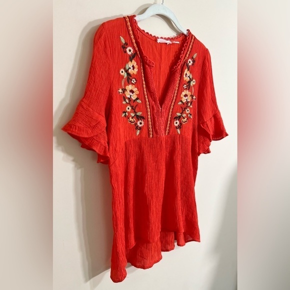 BLU PEPPER Women’s V Neck Embroidered Crochet Top Boho Hippie Cottagecore Large - Picture 4 of 13